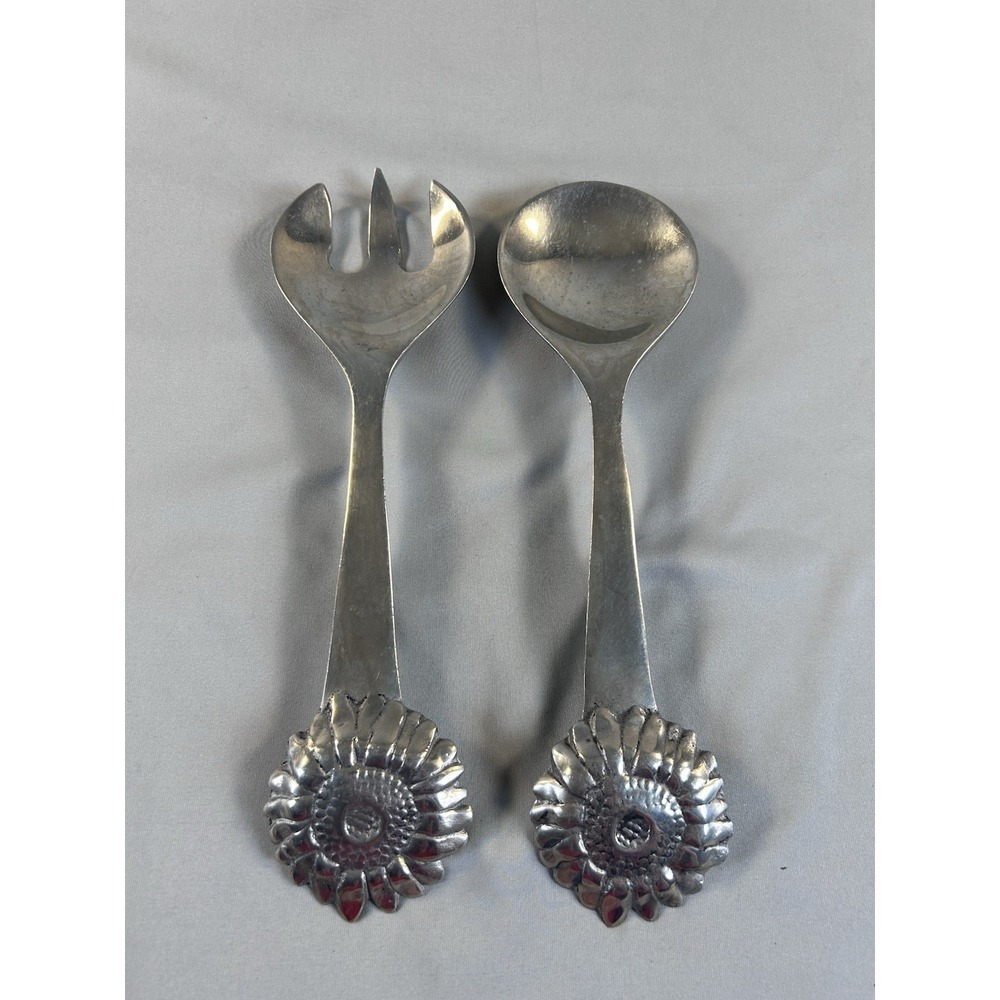 Mariposa Salad Serving Set Sunflower Handle Spoon Fork 1992 Aluminum‎ Vintage